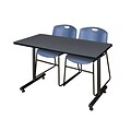 Regency Kobe 42 x 24 Training Table- Grey & 2 Zeng Stack Chairs- Blue [MKTRCT42GY44BE]