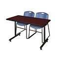 Regency Kobe 42 x 24 Training Table- Mahogany & 2 Zeng Stack Chairs- Blue [MKTRCT42MH44BE]