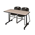 Regency Kobe 42 x 24 Mobile Training Table- Beige & 2 Zeng Stack Chairs- Black [MKTRCC42BE44BK]