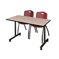Regency Kobe 42 x 24 Mobile Training Table- Beige & 2 M Stack Chairs- Burgundy [MKTRCC42BE47BY]