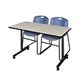 Regency Kobe 42 x 24 Mobile Training Table- Maple & 2 Zeng Stack Chairs- Blue [MKTRCC42PL44BE]