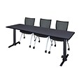Regency Cain 84 x 24 Training Table- Grey & 3 Apprentice Chairs- Black