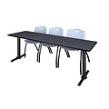 Regency Cain 84 x 24 Training Table- Grey & 3 M Stack Chairs- Grey