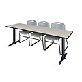 Regency Cain 84 x 24 Training Table- Maple & 3 Zeng Stack Chairs- Grey