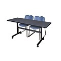 Regency Kobe 60 Flip Top Mobile Training Table- Gray & 2 Zeng Stack Chairs- Blue (MKFT6024GY44BE)
