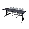 Regency Kobe 84 Flip Top Mobile Training Table- Grey & 3 Zeng Stack Chairs- Grey