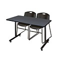 Regency Kobe 42 x 24 Training Table- Grey & 2 Zeng Stack Chairs- Black [MKTRCT42GY44BK]