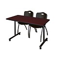 Regency Kobe 42 x 24 Mobile Training Table- Mahogany & 2 M Stack Chairs- Black [MKTRCC42MH47BK]