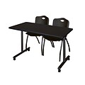 Regency Kobe 42 x 24 Mobile Training Table- Mocha Walnut & 2 M Stack Chairs- Black [MKTRCC42MW47BK]