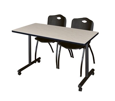 Regency Kobe 42 x 24 Mobile Training Table- Maple & 2 M Stack Chairs- Black [MKTRCC42PL47BK]