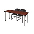Regency Kee 60 x 24 Training Table- Cherry/ Chrome & 2 Zeng Stack Chairs- Black [MT60CHBPCM44BK]