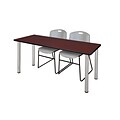 Regency Kee 60 x 24 Training Table- Mahogany/ Chrome & 2 Zeng Stack Chairs- Grey [MT60MHBPCM44GY]