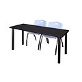 Regency Kee 60 x 24 Training Table- Mocha Walnut/ Black & 2 M Stack Chairs- Grey [MT60MWBPBK47GY]