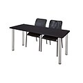 Regency Kee 60 x 24 Training Table- Mocha Walnut/ Chrome & 2 Mario Stack Chairs- Black [MT60MWBPCM75BK]