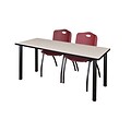 Regency Kee 60 x 24 Training Table- Maple/ Black & 2 M Stack Chairs- Burgundy [MT60PLBPBK47BY]
