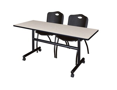 Regency Kobe Flip Top Mobile Training Table, and Chairs Set, 24D x 60W, Maple (MKFT6024PL47BK)
