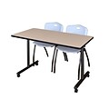 Regency Kobe 42 x 24 Mobile Training Table- Beige & 2 M Stack Chairs- Grey [MKTRCC42BE47GY]