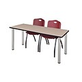 Regency Kee 60 x 24 Training Table- Beige/ Chrome & 2 M Stack Chairs- Burgundy [MT60BEBPCM47BY]
