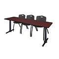 Regency Cain 84 x 24 Training Table- Mahogany & 3 M Stack Chairs- Black