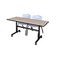 Regency Kobe 60 Flip Top Mobile Training Table- Beige & 2 M Stack Chairs- Grey