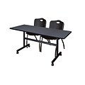 Regency Kobe 60 Flip Top Mobile Training Table- Grey & 2 M Stack Chairs- Black