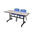 Regency Kobe 60 Flip Top Mobile Training Table- Maple & 2 M Stack Chairs- Blue