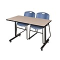Regency Kobe 42 x 24 Training Table- Beige & 2 Zeng Stack Chairs- Blue [MKTRCT42BE44BE]