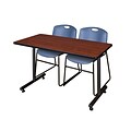 Regency Kobe 42 x 24 Training Table- Cherry & 2 Zeng Stack Chairs- Blue [MKTRCT42CH44BE]