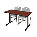 Regency Kobe 42 x 24 Training Table- Cherry & 2 Zeng Stack Chairs- Grey [MKTRCT42CH44GY]