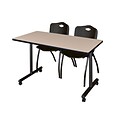 Regency Kobe 42 x 24 Mobile Training Table- Beige & 2 M Stack Chairs- Black [MKTRCC42BE47BK]