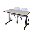 Regency Kobe 42 x 24 Mobile Training Table- Maple & 2 M Stack Chairs- Grey [MKTRCC42PL47GY]