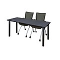 Regency Kee 60 x 24 Training Table- Grey/ Black & 2 Apprentice Chairs- Black [MT60GYBPBK09BK]