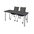 Regency Kee 60 x 24 Training Table- Grey/ Chrome & 2 Apprentice Chairs- Black [MT60GYBPCM09BK]