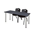 Regency Kee 60 x 24 Training Table- Grey/ Chrome & 2 M Stack Chairs- Black [MT60GYBPCM47BK]