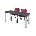 Regency Kee 60 x 24 Training Table- Grey/ Chrome & 2 M Stack Chairs- Burgundy [MT60GYBPCM47BY]