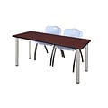 Regency Kee 60 x 24 Training Table- Mahogany/ Chrome & 2 M Stack Chairs- Grey [MT60MHBPCM47GY]