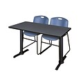 Regency Cain 42 x 24 Training Table- Grey & 2 Zeng Stack Chairs- Blue