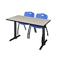 Regency Cain 42 x 24 Training Table- Maple & 2 M Stack Chairs- Blue