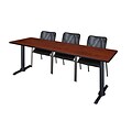 Regency Cain 84 x 24 Training Table- Cherry & 3 Mario Stack Chairs- Black