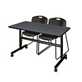Regency Kobe 48 Flip Top Mobile Training Table- Gray & 2 Zeng Stack Chairs- Black (MKFT4824GY44BK)