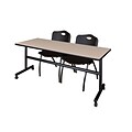 Regency Kobe 72 Flip Top Mobile Training Table- Beige & 2 M Stack Chairs- Black