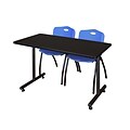 Regency Kobe 42 x 24 Training Table- Mocha Walnut & 2 M Stack Chairs- Blue [MKTRCT42MW47BE]