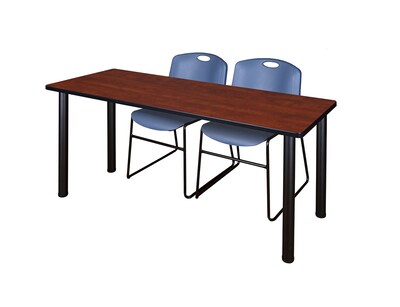 Regency Kee 60 x 24 Training Table- Cherry/ Black & 2 Zeng Stack Chairs- Blue [MT60CHBPBK44BE]