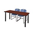 Regency Kee 60 x 24 Training Table- Cherry/ Black & 2 Zeng Stack Chairs- Blue [MT60CHBPBK44BE]