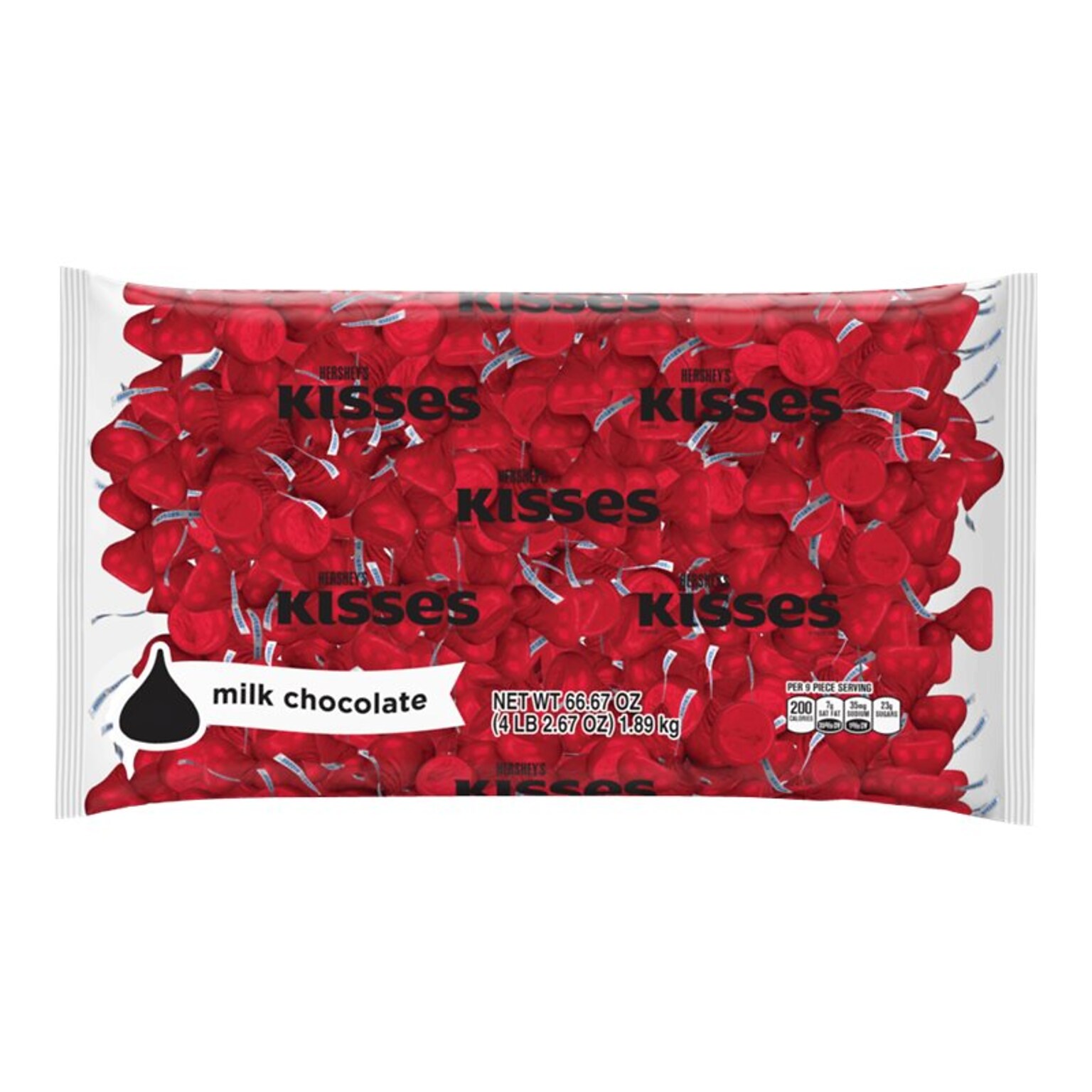 HERSHEYS KISSES Milk Chocolate Candy Bulk Bag, Red Foils, 66.7 oz. (HEC16035)