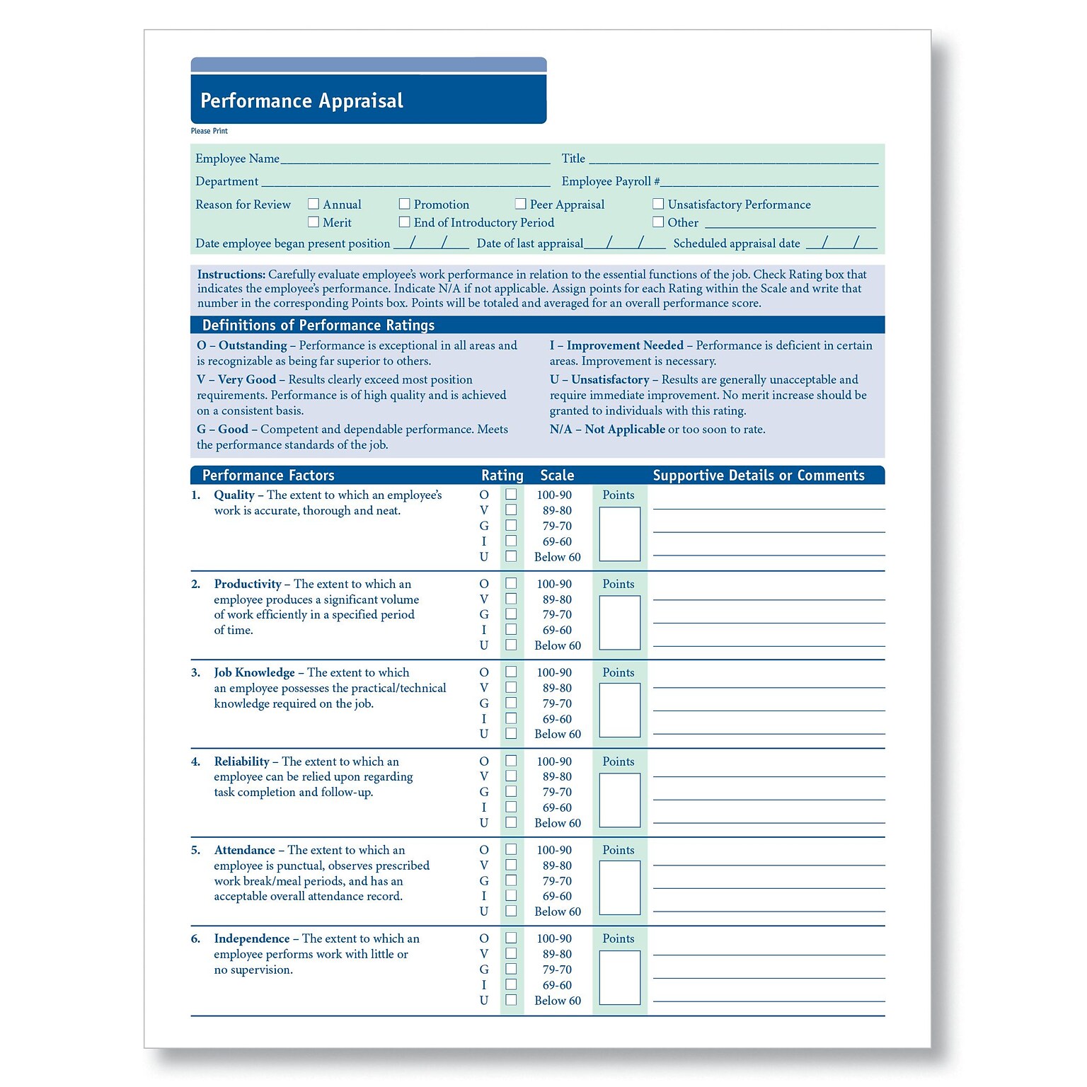 ComplyRight Performance Appraisal, 50 Forms/Pack (A2192)