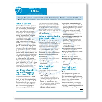 ComplyRight COBRA Fact Sheet, Pack of 50 (A0005)