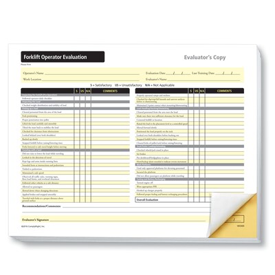ComplyRight Forklift Operator Evaluation Form, Pack of 25 (W0300)