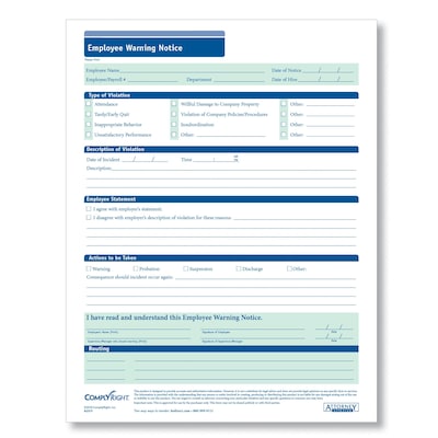 ComplyRight Employee Warning Notice, Pack of 50 (A2311)