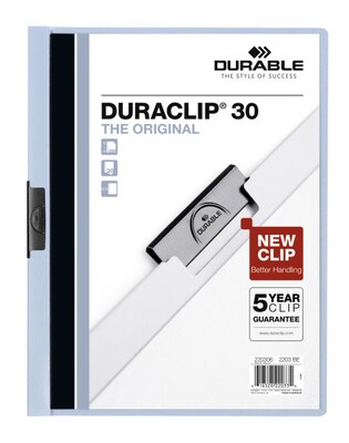 Durable Duraclip® Clear Front Report Cover with 30-Sheet Capacity, Light Blue Back Cover